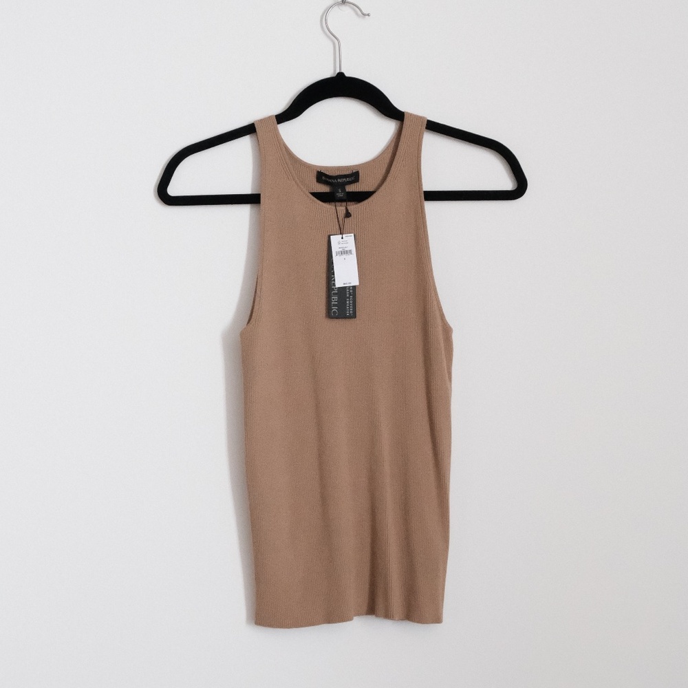NWT Banana Republic halter ribbed tan Lenzing Ecovero sweater tan tank Size S
